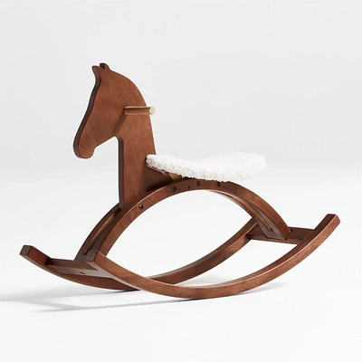 Deep Brown Wooden Kids Rocking Horse with Sherpa Seat