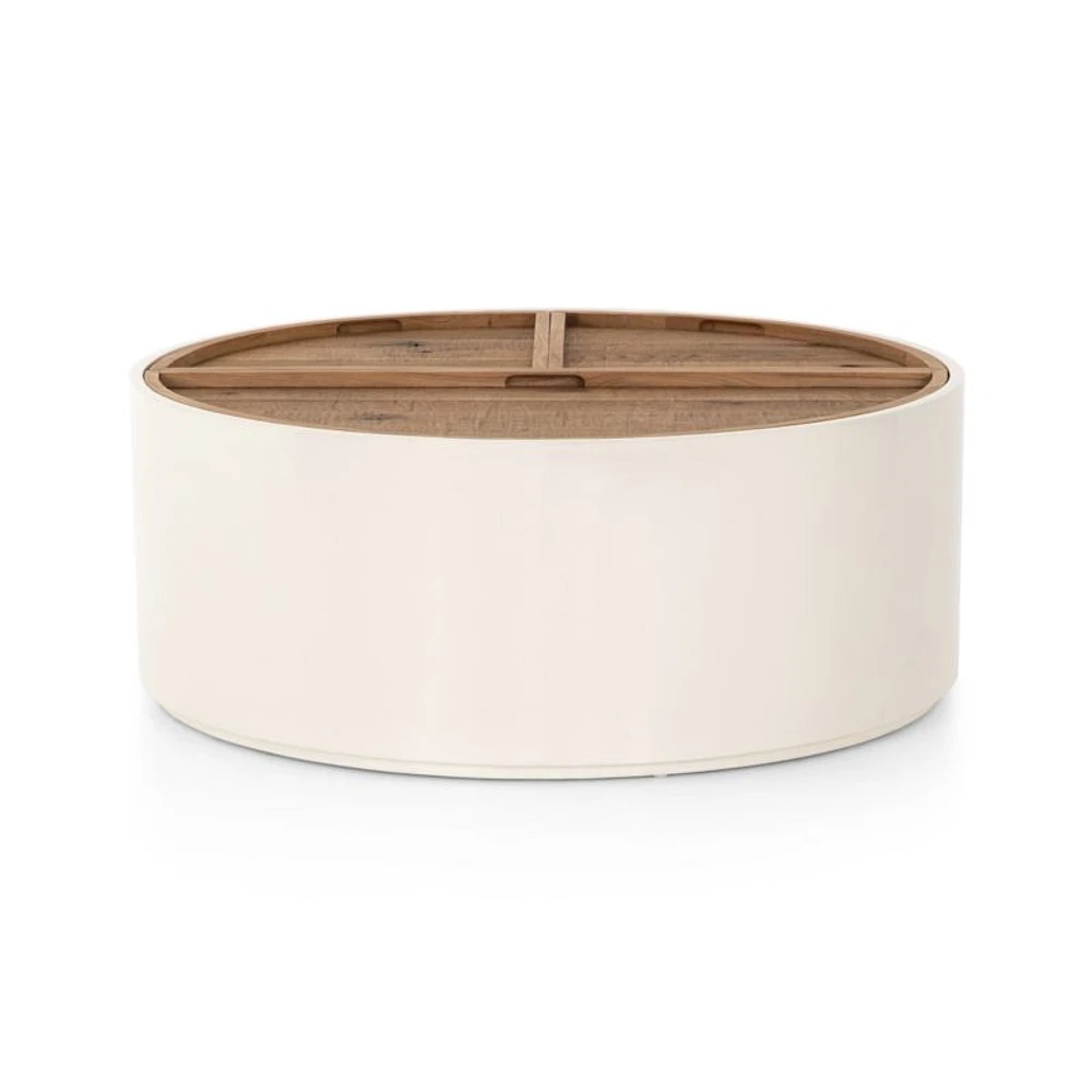 Dean White and Oak 42" Round Storage Coffee Table