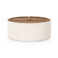 Dean White and Oak 42" Round Storage Coffee Table