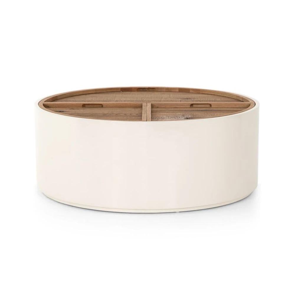 Dean White and Oak 42" Round Storage Coffee Table