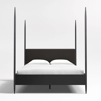 Dearborn Black Four Poster Queen Bed with Upholstered Headboard