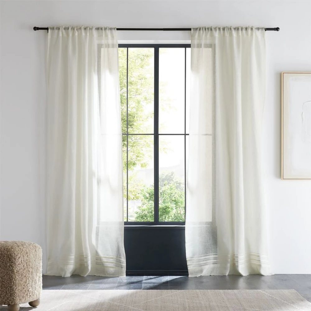 Ivory EUROPEAN FLAX ™-Certified Linen Sheer Stripe Window Curtain Panel 52"x84"