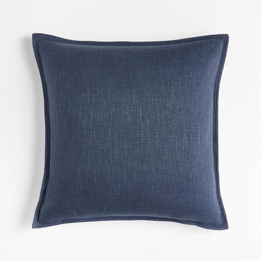 Indigo 20x20 Laundered Linen Throw Pillow with Feather Insert