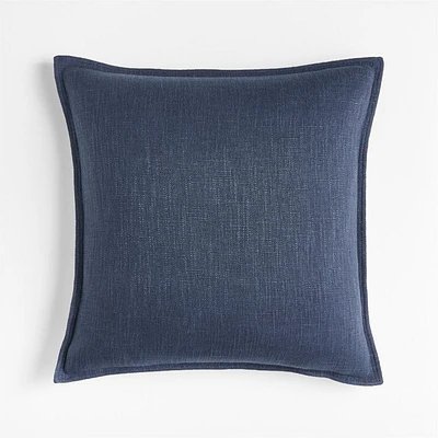 Indigo 20x20 Laundered Linen Throw Pillow with Feather Insert
