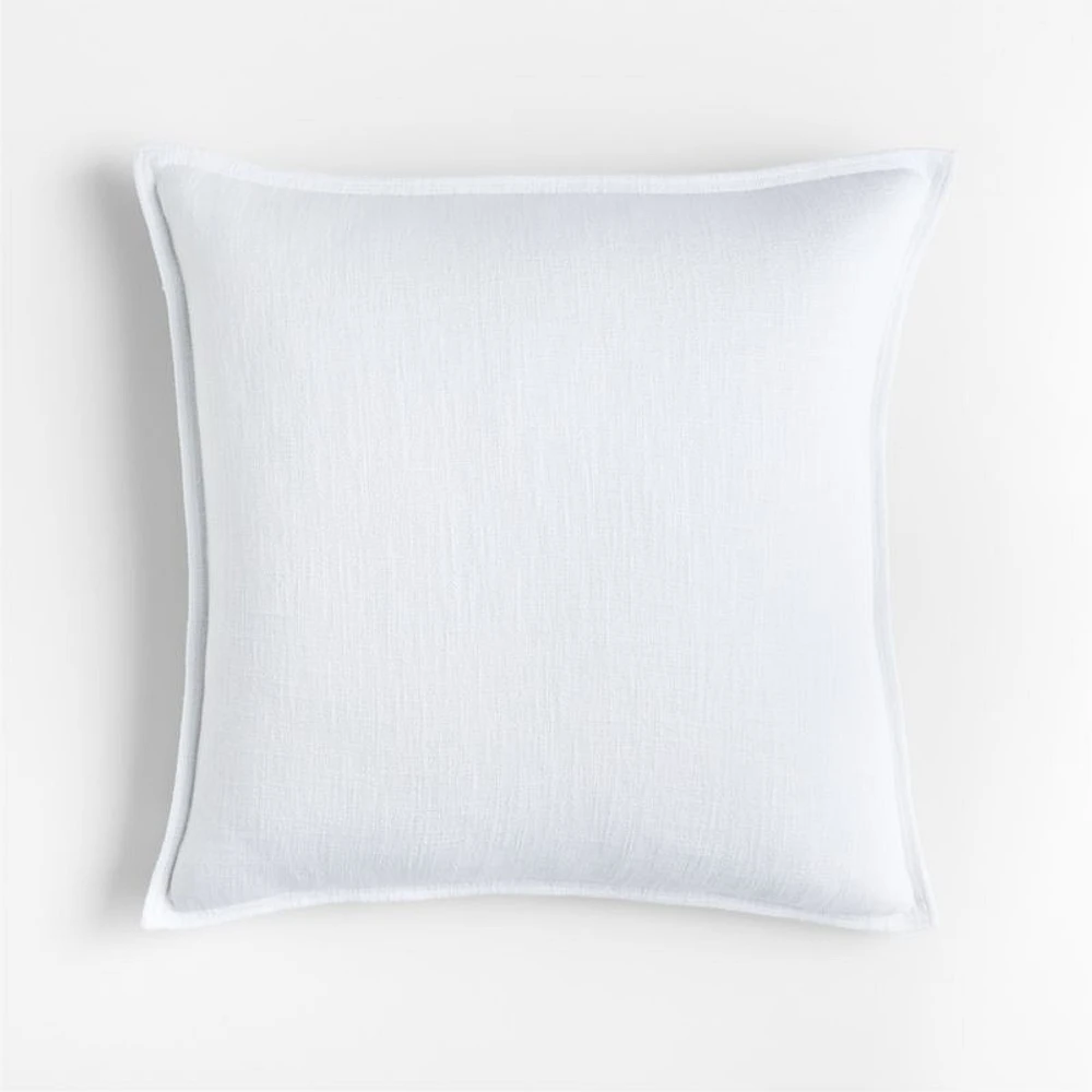 White 20x20 Laundered Linen Throw Pillow with Feather Insert