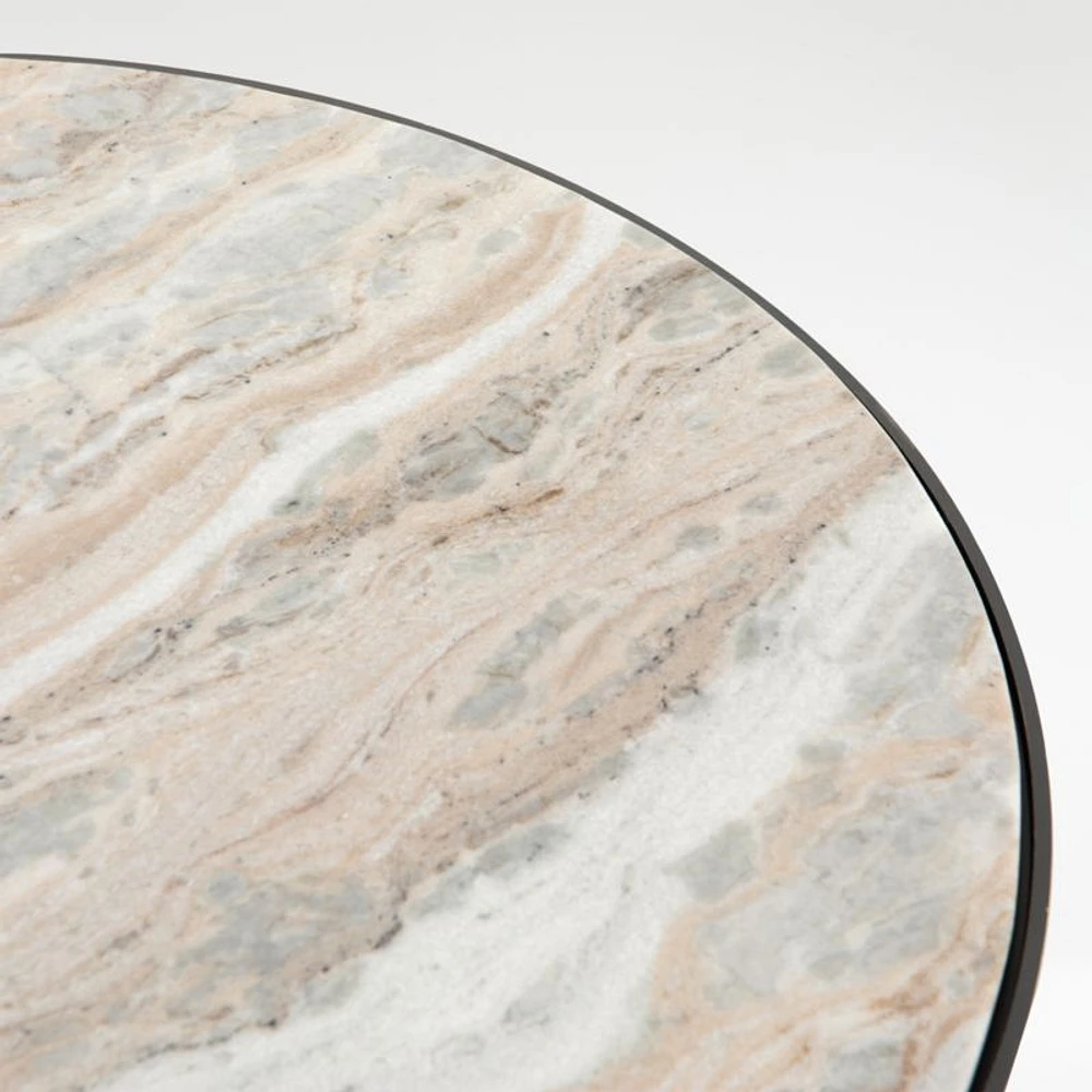 Dev Taupe Marble and Grey Metal 35" Round Coffee Table