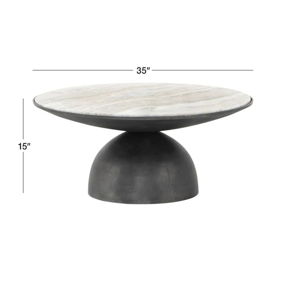 Dev Taupe Marble and Grey Metal 35" Round Coffee Table