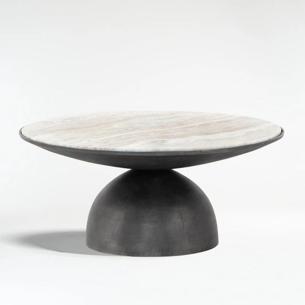 Dev Taupe Marble and Grey Metal 35" Round Coffee Table