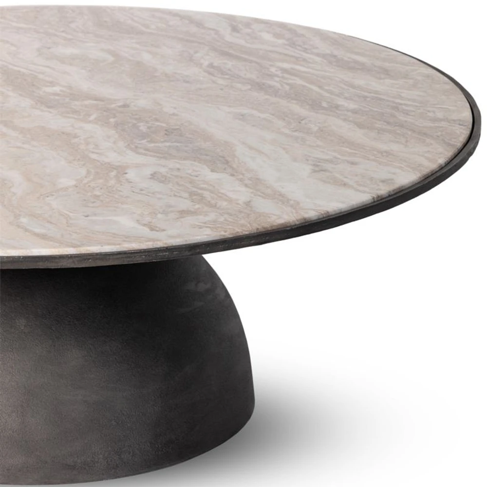 Dev Taupe Marble and Grey Metal 47" Round Coffee Table