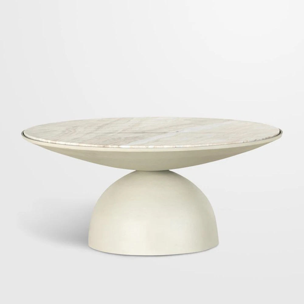 Dev Taupe Marble and White Metal 35" Round Coffee Table