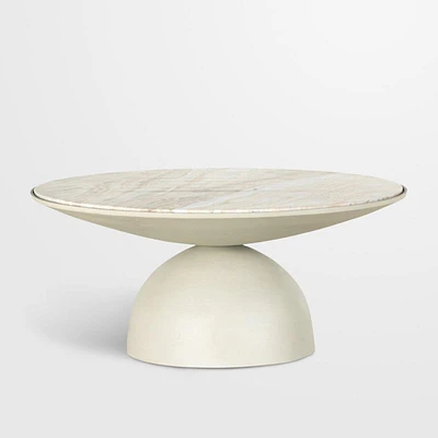 Dev Taupe Marble and White Metal 35" Round Coffee Table