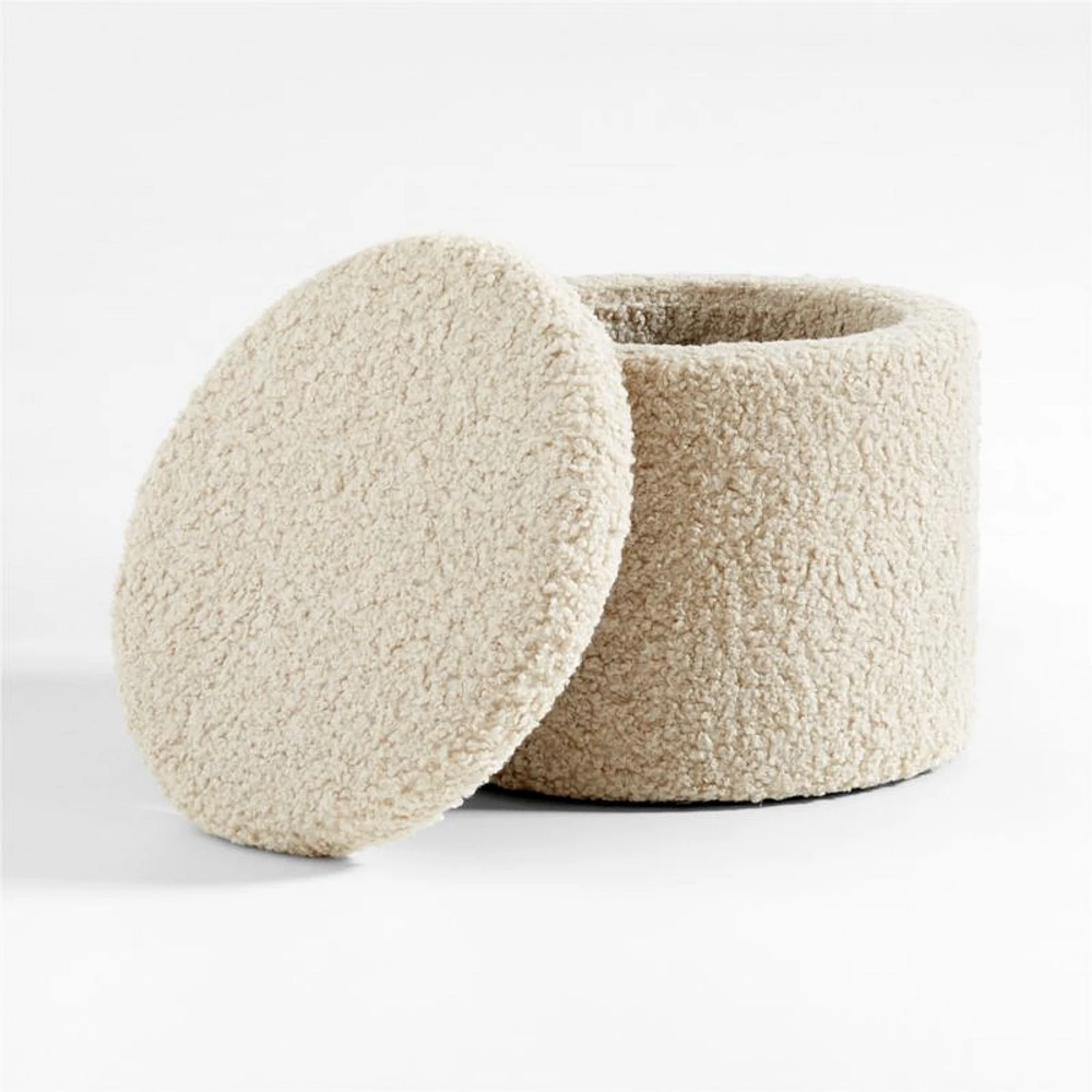Set of Dot Cream White Sherpa Kids Storage Ottoman and Stool