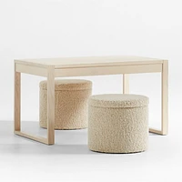 Set of Dot Cream White Sherpa Kids Storage Ottoman and Stool