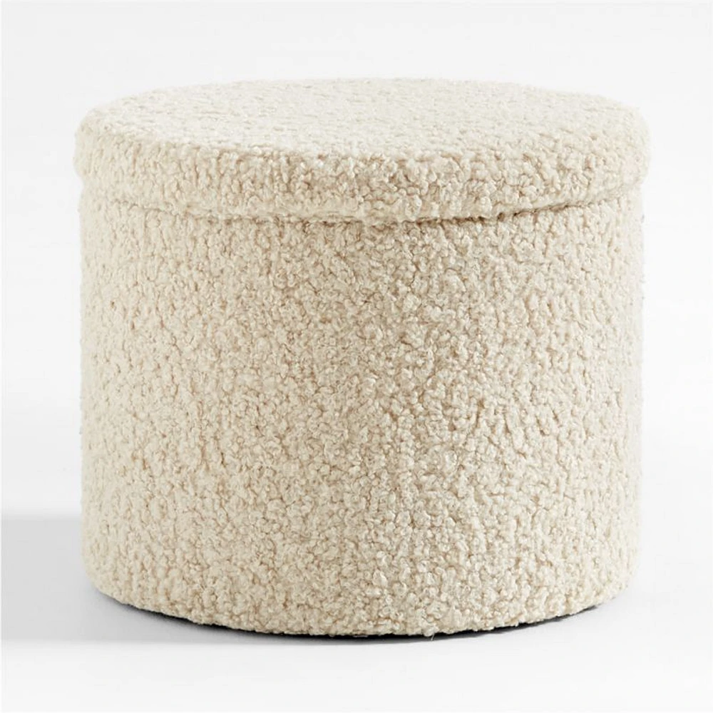 Set of Dot Cream White Sherpa Kids Storage Ottoman and Stool