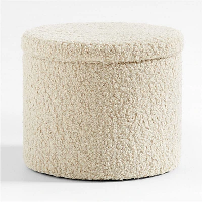 Set of Dot Cream White Sherpa Kids Storage Ottoman and Stool
