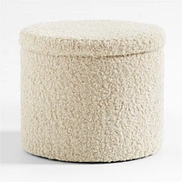 Set of Dot Cream White Sherpa Kids Storage Ottoman and Stool