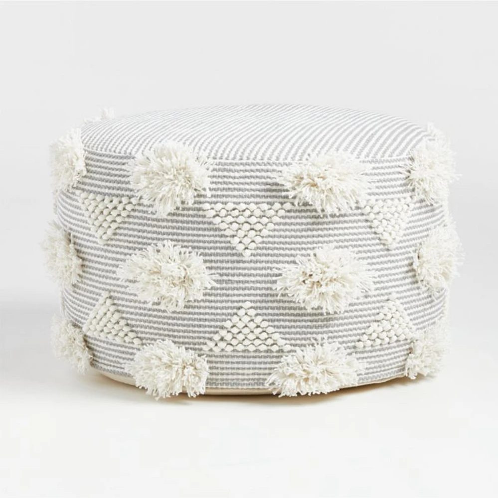 Dottie Grey Macramé Woven Kids Pouf