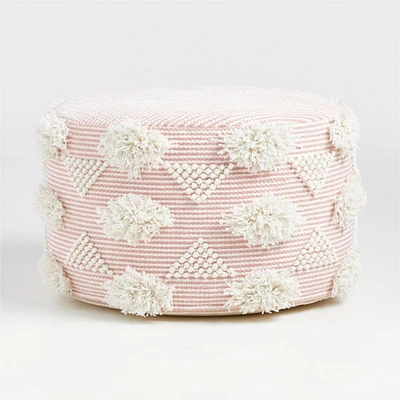 Dottie Pink Macramé Woven Kids Pouf