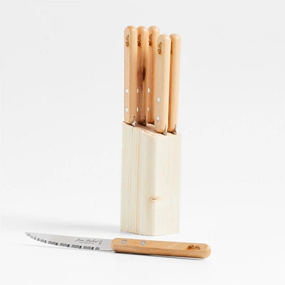 Jean Dubost Laguiole ® Beechwood Bistro Steak Knife Block, Set of 6