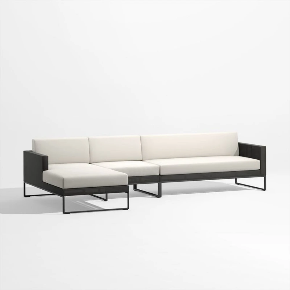 Dune -Piece Black and White Outdoor Sectional Sofa with Left-Arm Chaise