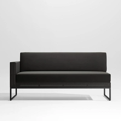 Dune Black Left Arm Outdoor Loveseat with Black Cushions