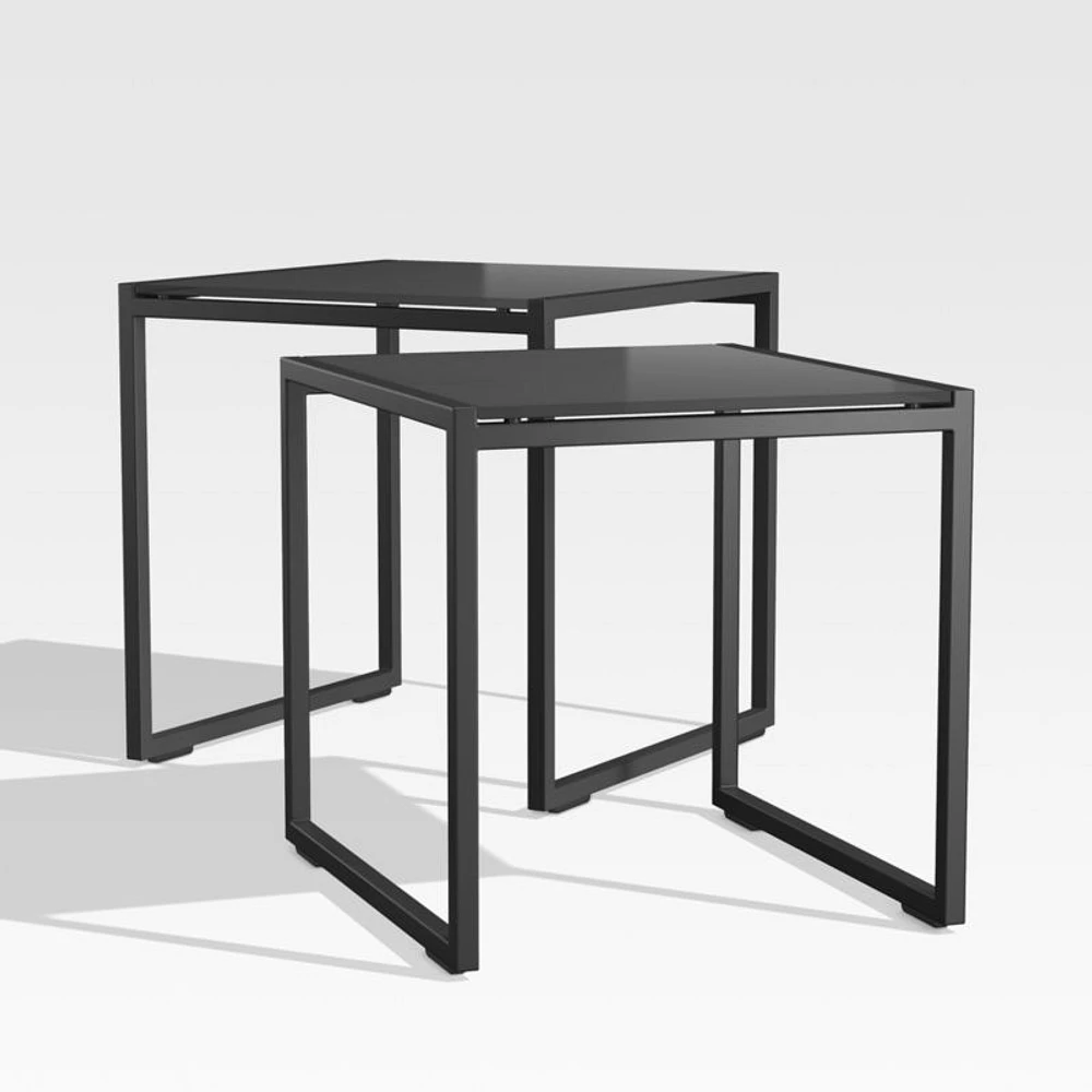 Dune Black Outdoor Nesting Tables with Black Painted Glass, Set of Two