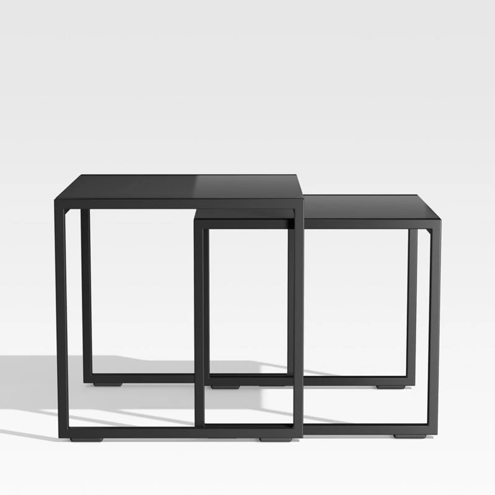 Dune Black Outdoor Nesting Tables with Black Painted Glass, Set of Two