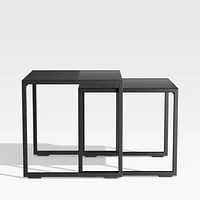 Dune Black Outdoor Nesting Tables with Black Painted Glass, Set of Two