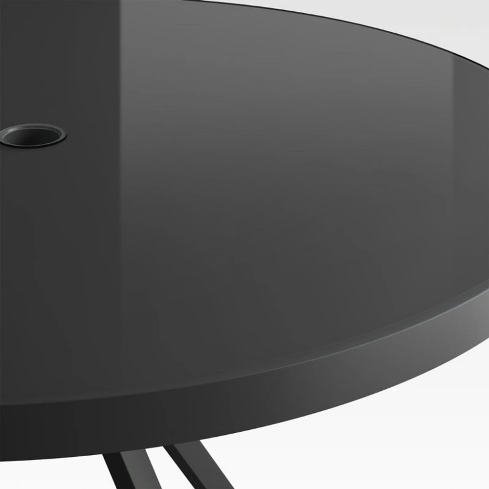 Dune 48" Black Glass Outdoor Dining Table Set with Black Cushions