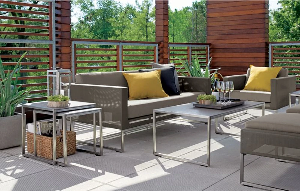 Dune Outdoor Nesting Tables with Taupe Painted Glass, Set of 2