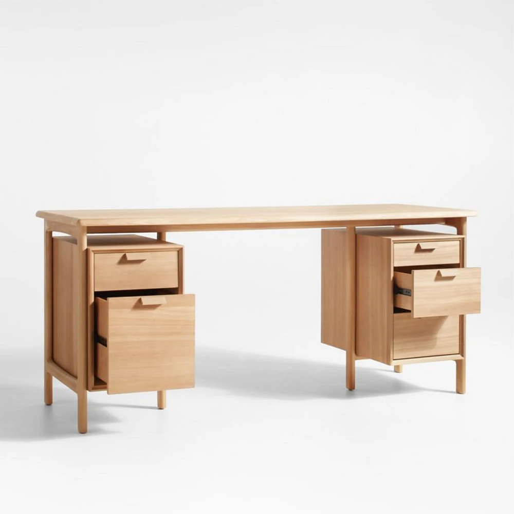 Elias 66" Natural Elm Wood Desk with File Cabinet