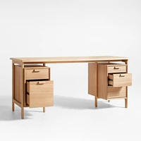 Elias 66" Natural Elm Wood Desk with File Cabinet