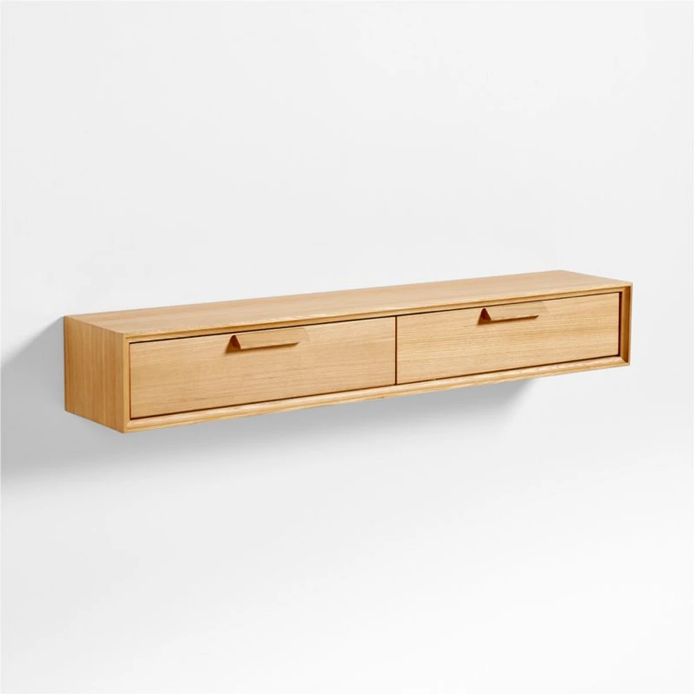 Elias Natural Wood Floating Shelf with Drawer