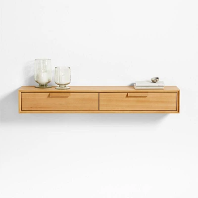 Elias Natural Wood Floating Shelf with Drawer