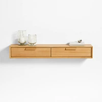 Elias Natural Wood Floating Shelf with Drawer
