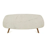 Elke White Marble and Brass Aluminum 58" Rectangular Coffee Table