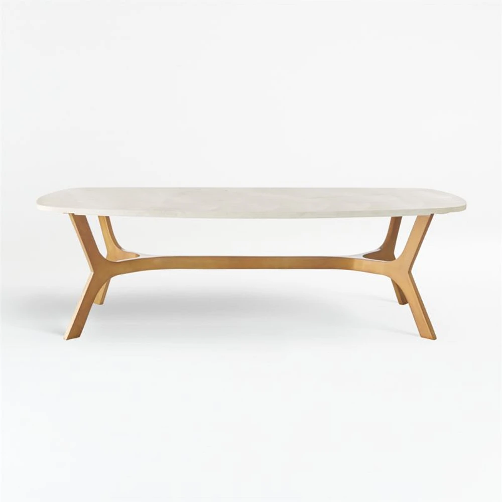 Elke White Marble and Brass Aluminum 58" Rectangular Coffee Table