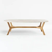 Elke White Marble and Brass Aluminum 58" Rectangular Coffee Table
