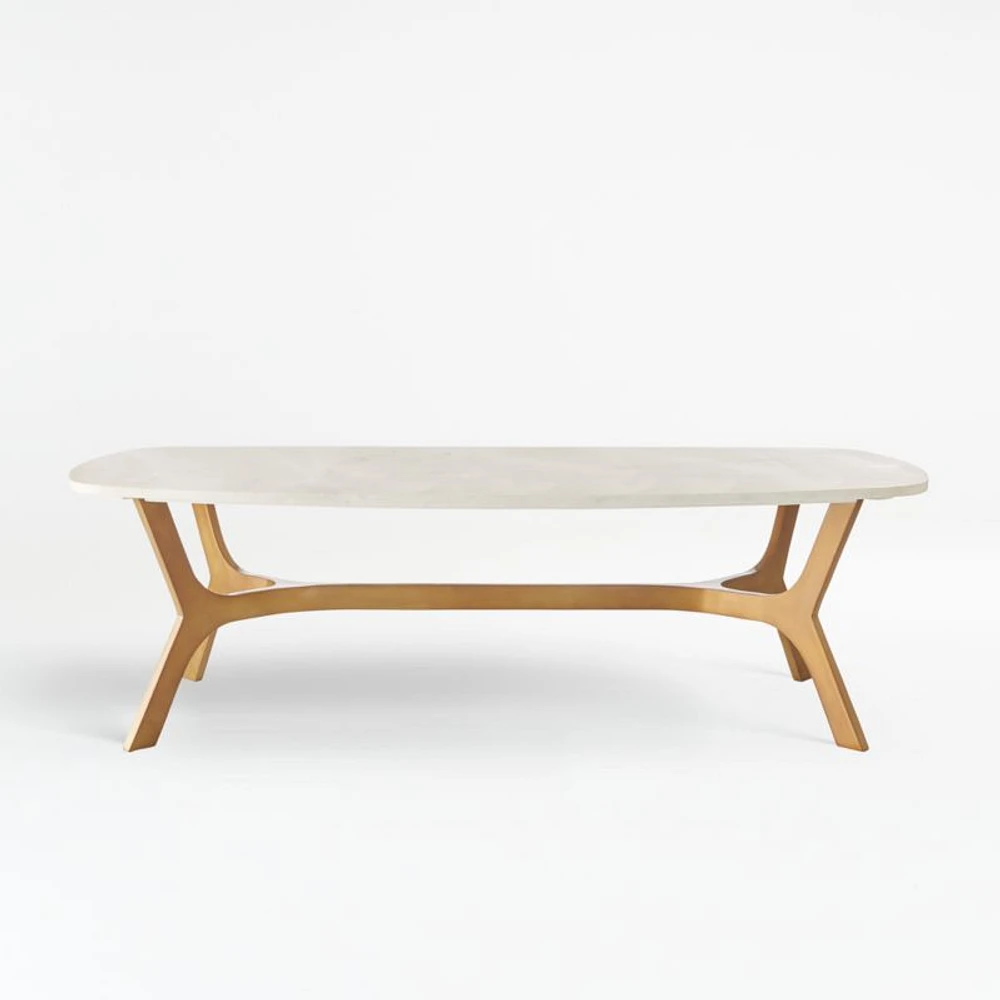 Elke White Marble and Brass Aluminum 58" Rectangular Coffee Table