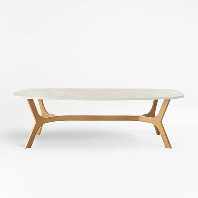 Elke White Marble and Brass Aluminum 58" Rectangular Coffee Table