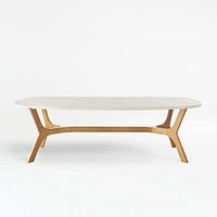 Elke White Marble and Brass Aluminum 58" Rectangular Coffee Table