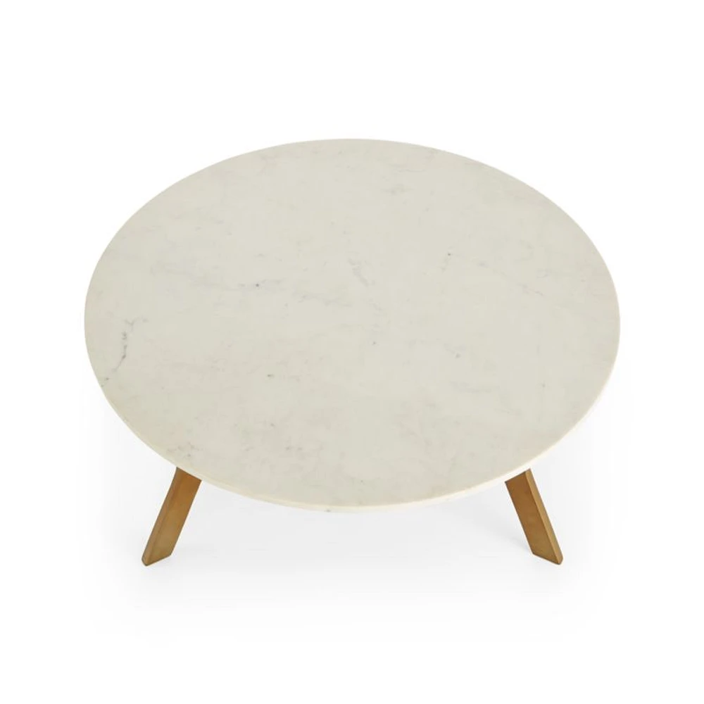 Elke White Marble and Brass Aluminum 35.5" Rectangular Coffee Table