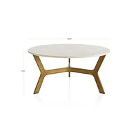 Elke White Marble and Brass Aluminum 35.5" Rectangular Coffee Table
