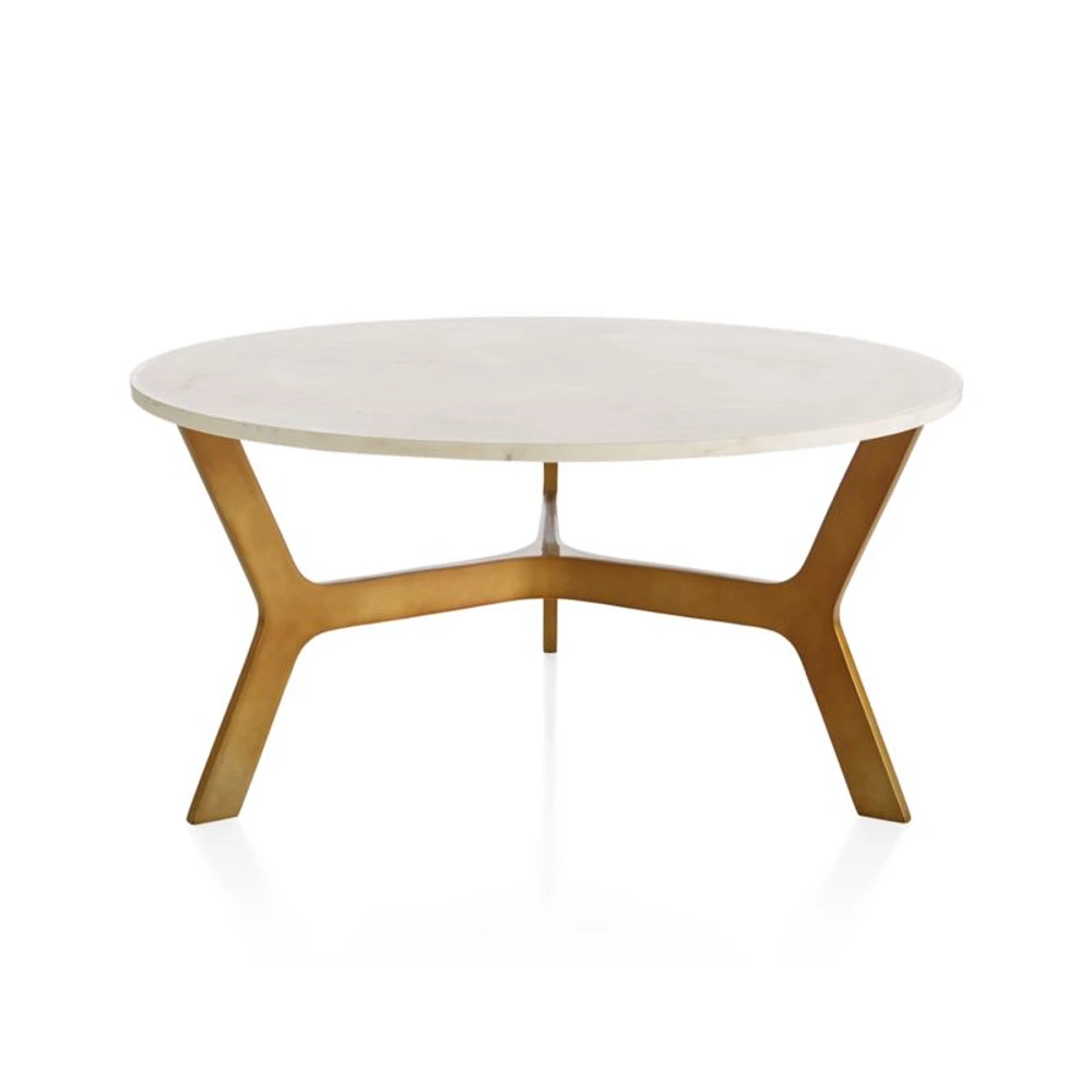Elke White Marble and Brass Aluminum 35.5" Rectangular Coffee Table