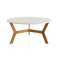 Elke White Marble and Brass Aluminum 35.5" Rectangular Coffee Table