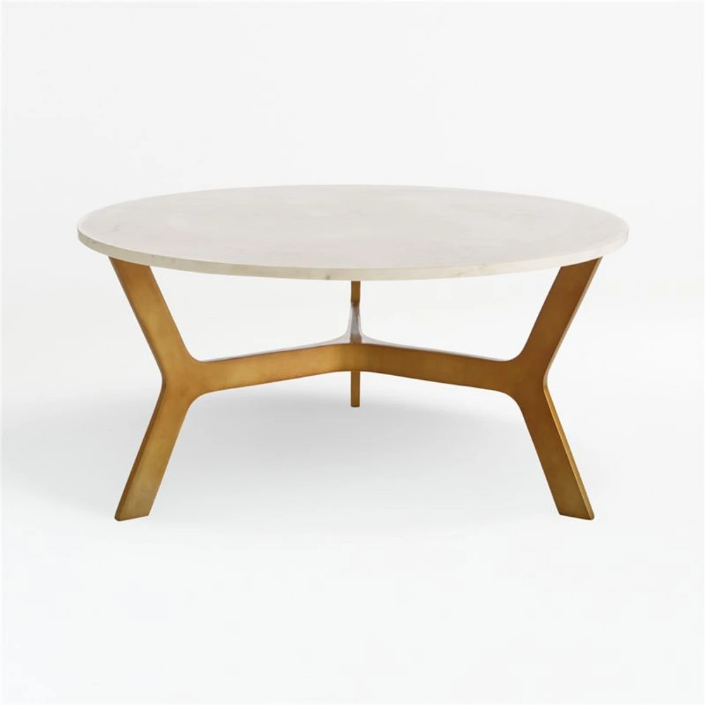 Elke White Marble and Brass Aluminum 35.5" Rectangular Coffee Table