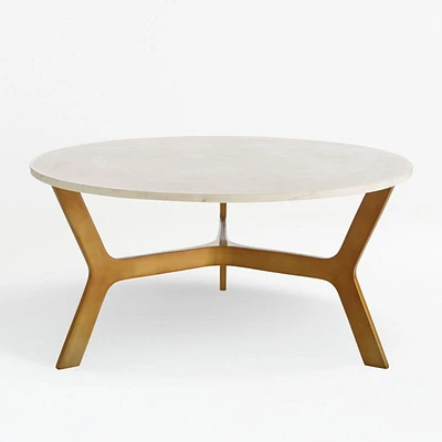 Elke White Marble and Brass Aluminum 35.5" Rectangular Coffee Table
