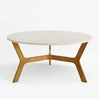 Elke White Marble and Brass Aluminum 35.5" Rectangular Coffee Table