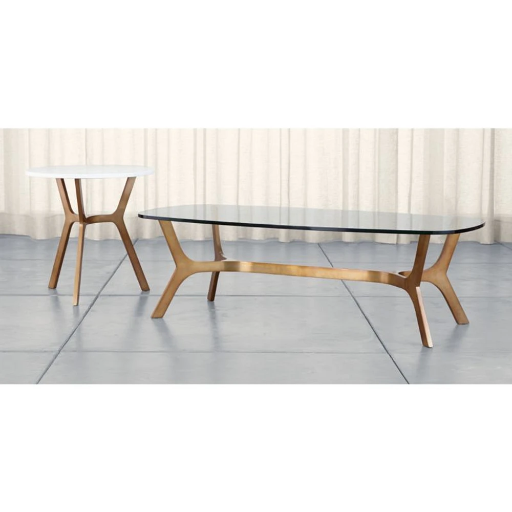 Elke Rectangular Glass Coffee Table with Brass Base