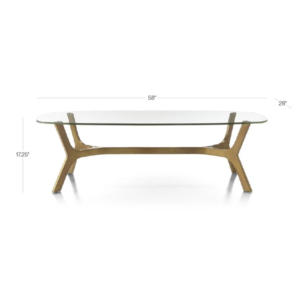 Elke Rectangular Glass Coffee Table with Brass Base